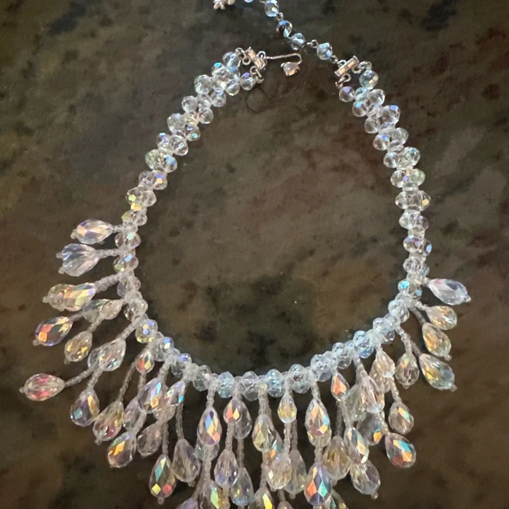 Dazzling Vintage Vendome Aurora Borealis Crystal Waterfall Necklace - Picture 6 of 12